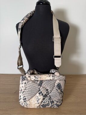 Roberto Cavalli Beige and Black Snake Print Quilted Crossbody Bag